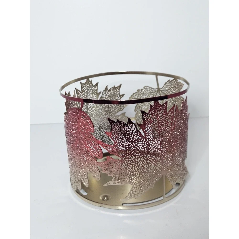 Bath Body Works Ombre Maple Leaves 3 Wick Candle Holder Fall Autumn Metal Sleeve